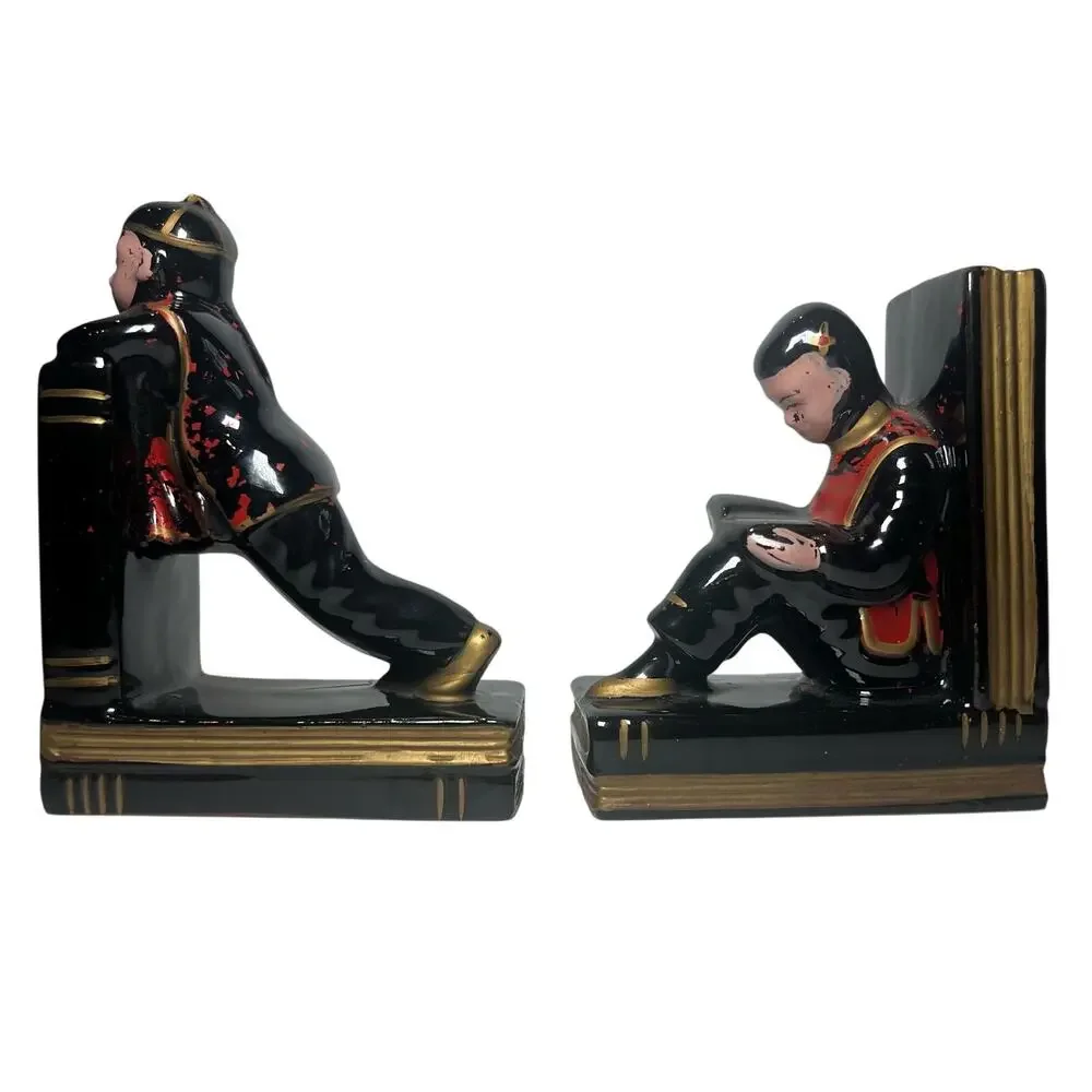 Vintage Enesco Japan Bookends Asian Boy Girl Figurine Shabby Chic Mid Century